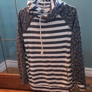 AMPERSAND AVE Striped and Leopard Hoodie